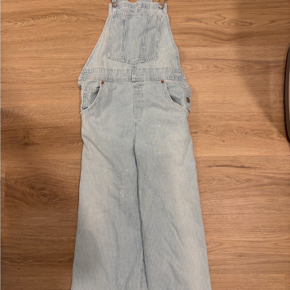 Zara Blue and White Striped Overalls
